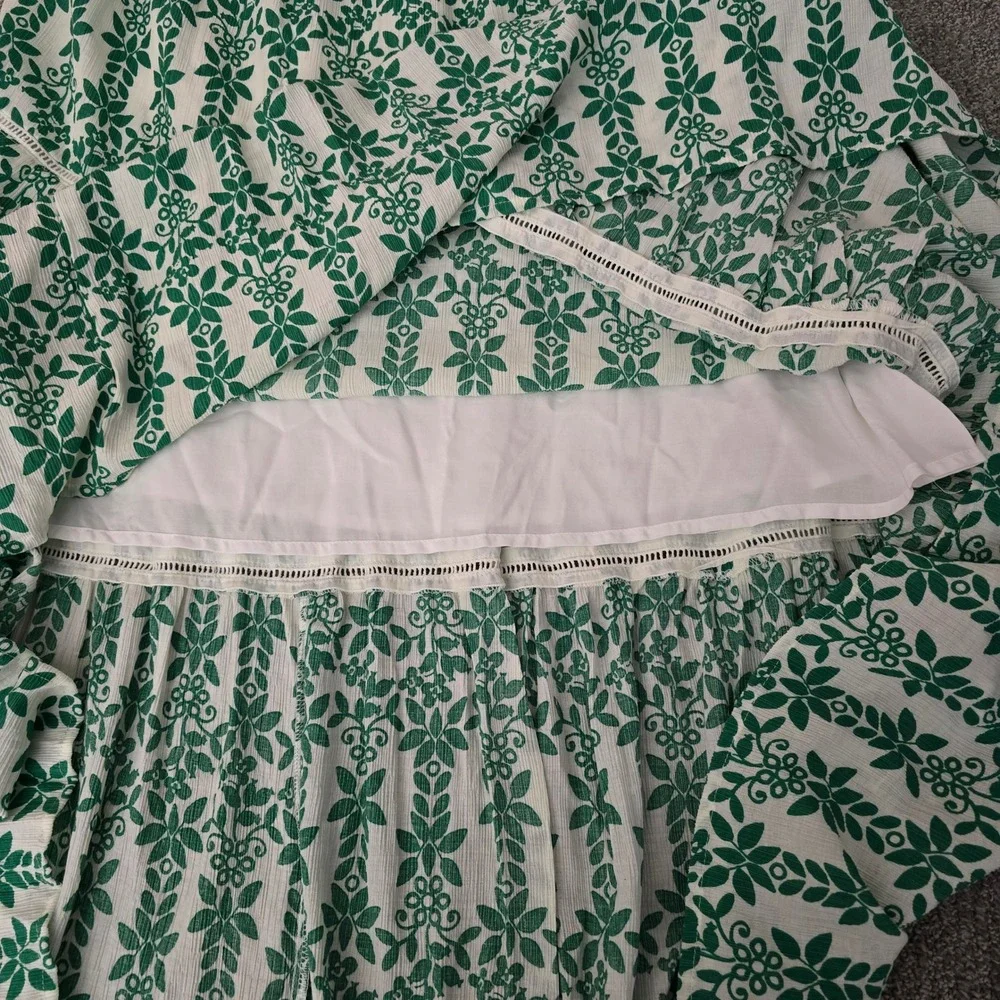 Skies Are Blue Tiered Maxi Skirt Womens‎ XXL Green White Boho Cottagecore